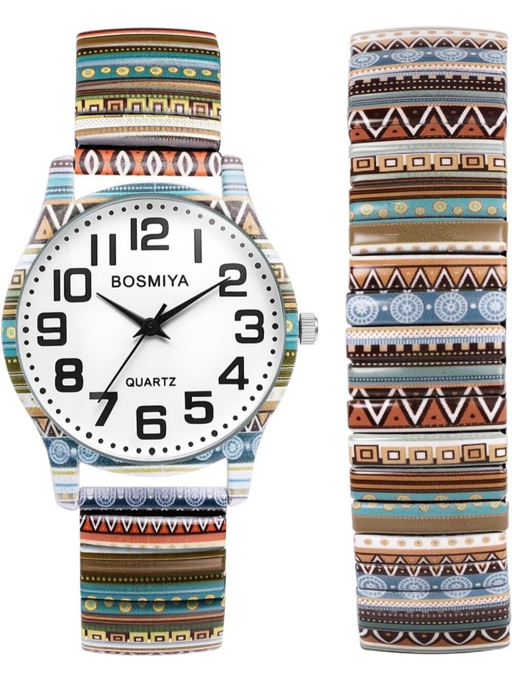 Women's Multi Color Analog Elastic Bohemia stripe Bohemia Number Bracelet Watch